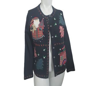 All Points size 8 Christmas sweater cardigan holiday festive fun patch snap